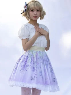 Sweet Lolita Skirt Ruffles as image Floral Print Lolita Skirts