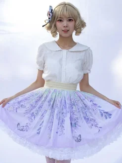 Sweet Lolita Skirt Ruffles as image Floral Print Lolita Skirts
