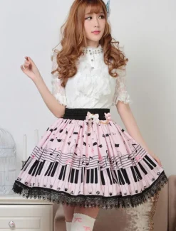 Sweet Lolita Skirt The Cat On The Piano Keys SK Lolita Skirt