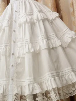 Sweet Lolita SK Lace Trim Frill Cotton White Lolita Skirt