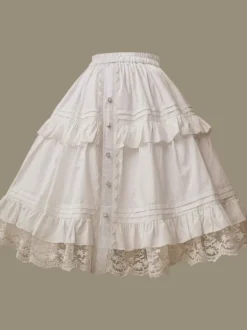 Sweet Lolita SK Lace Trim Frill Cotton White Lolita Skirt
