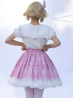 Sweet Lolita SK Ruffles Pink Floral Print Lolita Skirts
