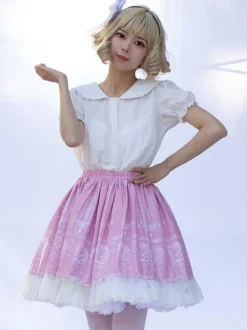 Sweet Lolita SK Ruffles Pink Floral Print Lolita Skirts