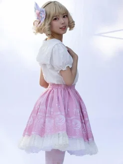 Sweet Lolita SK Ruffles Pink Floral Print Lolita Skirts
