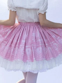 Sweet Lolita SK Ruffles Pink Floral Print Lolita Skirts