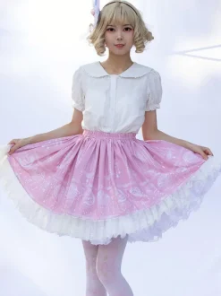 Sweet Lolita SK Ruffles Pink Floral Print Lolita Skirts