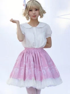 Sweet Lolita SK Ruffles Pink Floral Print Lolita Skirts