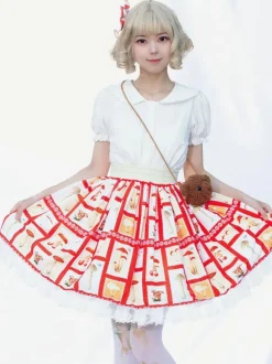 Sweet Lolita SK Ruffles Red Floral Print Lolita Skirts