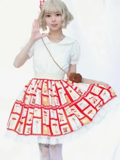 Sweet Lolita SK Ruffles Red Floral Print Lolita Skirts