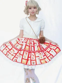Sweet Lolita SK Ruffles Red Floral Print Lolita Skirts