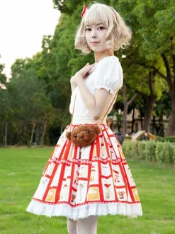 Sweet Lolita SK Ruffles Red Floral Print Lolita Skirts