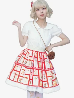 Sweet Lolita SK Ruffles Red Floral Print Lolita Skirts