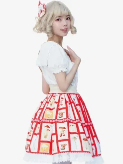 Sweet Lolita SK Ruffles Red Floral Print Lolita Skirts