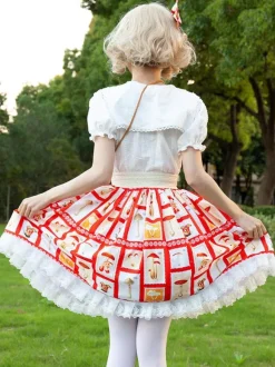 Sweet Lolita SK Ruffles Red Floral Print Lolita Skirts