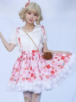Sweet Lolita SK Ruffles Red Floral Print Lolita Skirts