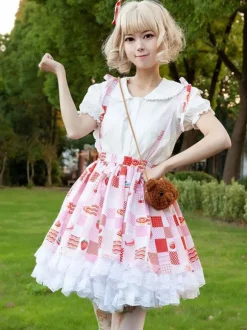 Sweet Lolita SK Ruffles Red Floral Print Lolita Skirts