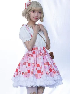 Sweet Lolita SK Ruffles Red Floral Print Lolita Skirts