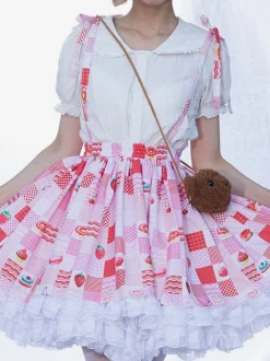 Sweet Lolita SK Ruffles Red Floral Print Lolita Skirts