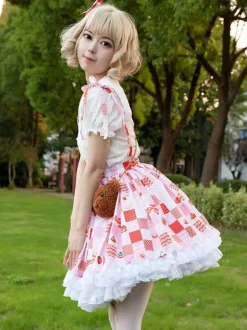 Sweet Lolita SK Ruffles Red Floral Print Lolita Skirts