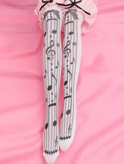 Sweet Lolita Socks Black Music Note Printed Lolita Stocking