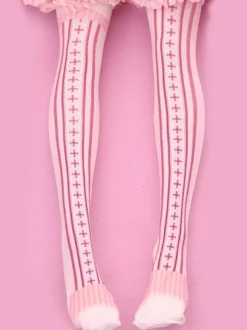 Sweet Lolita Socks Pink Velvet Printed Lolita Stockings