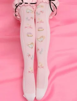 Sweet Lolita Stockings Pink Printed Lolita Knee High Socks