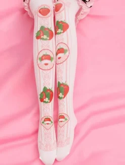 Sweet Lolita Stockings Pink Printed Lolita Knee High Socks