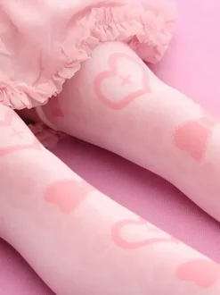Sweet Lolita Stockings Pink Velvet Heart Bow Printed Lolita Knee High Socks