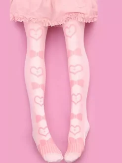 Sweet Lolita Stockings Pink Velvet Heart Bow Printed Lolita Knee High Socks