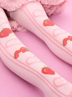 Sweet Lolita Stockings Pink Velvet Strawberry Printed Lolita Knee High Socks
