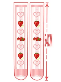 Sweet Lolita Stockings Pink Velvet Strawberry Printed Lolita Knee High Socks