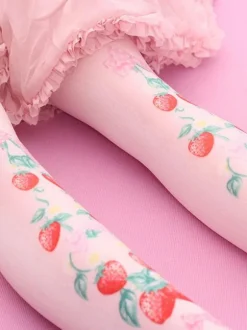 Sweet Lolita Stockings Strawberry Pink Velvet Printed Lolita Knee High Socks