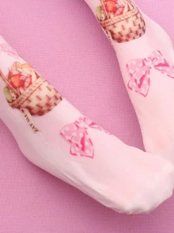 Sweet Lolita Stockings Strawberry Pink Velvet Printed Lolita Knee High Socks