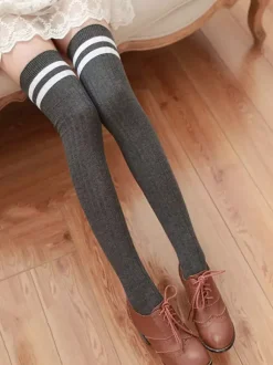 Sweet Lolita Stocking Two Tone Stripe Cotton Knee High Socks