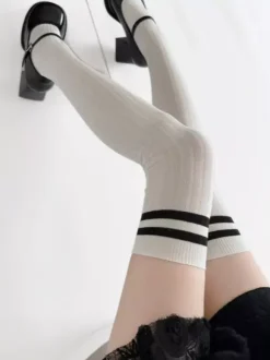 Sweet Lolita Stocking Two Tone Stripe Cotton Knee High Socks