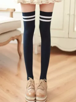Sweet Lolita Stocking Two Tone Stripe Cotton Knee High Socks