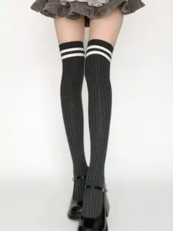 Sweet Lolita Stocking Two Tone Stripe Cotton Knee High Socks