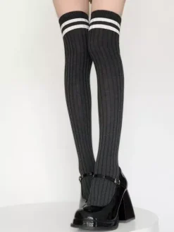 Sweet Lolita Stocking Two Tone Stripe Cotton Knee High Socks