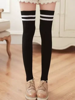 Sweet Lolita Stocking Two Tone Stripe Cotton Knee High Socks