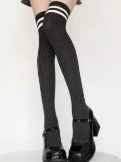 Sweet Lolita Stocking Two Tone Stripe Cotton Knee High Socks
