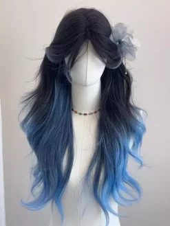 Sweet Lolita Wig Blue Long Heat-resistant Fiber Highlighting Hair Lolita Accessories