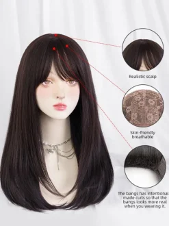 Sweet Lolita Wig Brownish Black Long Heat-resistant Fiber Tousled Lolita Accessories