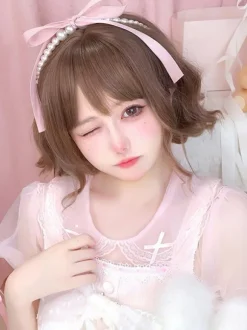 Sweet Lolita Wig Coffee Brown Short Heat-resistant Fiber Lolita Accessories