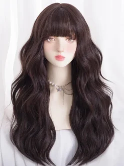 Sweet Lolita Wigs Brownish Black Long Heat-resistant Fiber Tousled Lolita Accessories
