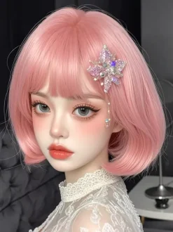 Sweet Lolita Wig Short Tousled Heat-resistant Fiber Pink Lolita Accessories