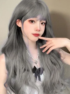 Sweet Lolita Wigs Long Heat-resistant Fiber Blue Gray Lolita Accessories