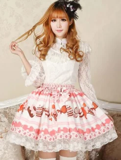 Sweet Pink Lolita Short Skirt Cake Ice Cream Print Lace Trim