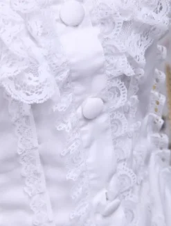 Sweet White Cotton Lolita Blouse Short Sleeves Layered Lace Trim Turn-down Collar