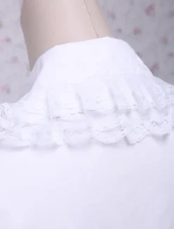 Sweet White Cotton Lolita Blouse Short Sleeves Layered Lace Trim Turn-down Collar