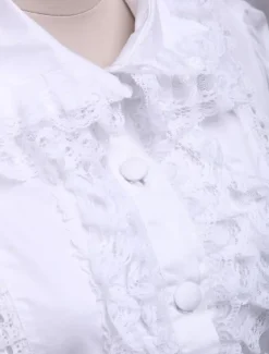 Sweet White Cotton Lolita Blouse Short Sleeves Layered Lace Trim Turn-down Collar